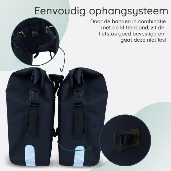 Cycloni Flow Dubbele Fietstas 48L - Blauw - Waterdicht Rolltop - voor E-bike