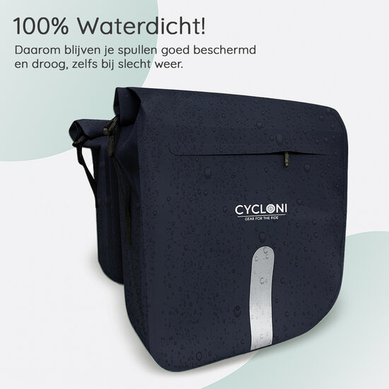 Cycloni Flow Dubbele Fietstas 48L - Blauw - Waterdicht Rolltop - voor E-bike