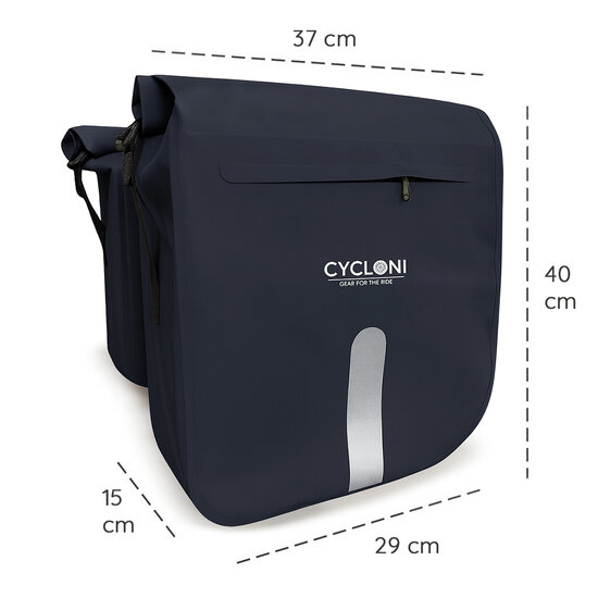 Cycloni Flow Dubbele Fietstas 48L - Blauw - Waterdicht Rolltop - voor E-bike