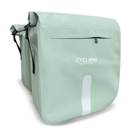 Cycloni Flow Dubbele Fietstas 48L - Mint Groen - Waterdicht Rolltop - voor E-bike