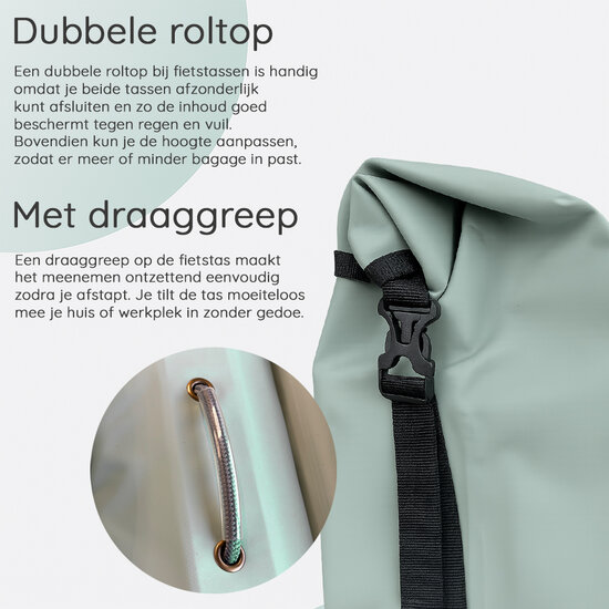 Cycloni Flow Dubbele Fietstas 48L - Mint Groen - Waterdicht Rolltop - voor E-bike