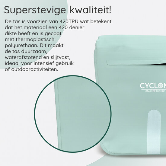 Cycloni Flow Dubbele Fietstas 48L - Mint Groen - Waterdicht Rolltop - voor E-bike