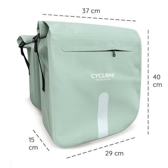 Cycloni Flow Dubbele Fietstas 48L - Mint Groen - Waterdicht Rolltop - voor E-bike