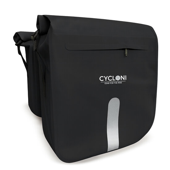 Cycloni Flow Dubbele Fietstas 48L - Zwart - Waterdicht Rolltop - voor E-bike