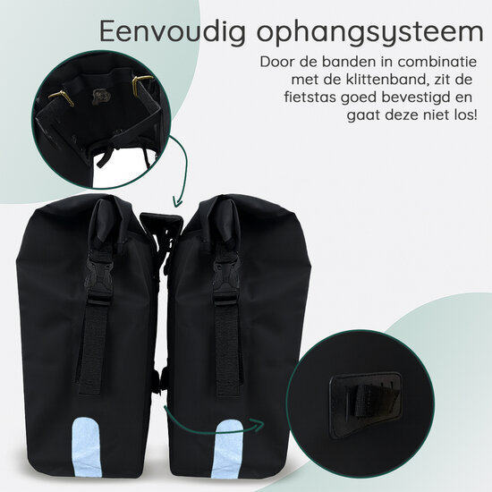 Cycloni Flow Dubbele Fietstas 48L - Zwart - Waterdicht Rolltop - voor E-bike