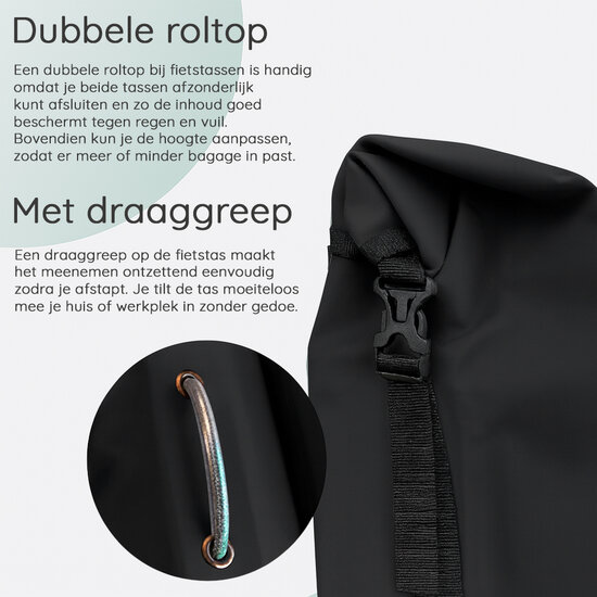 Cycloni Flow Dubbele Fietstas 48L - Zwart - Waterdicht Rolltop - voor E-bike