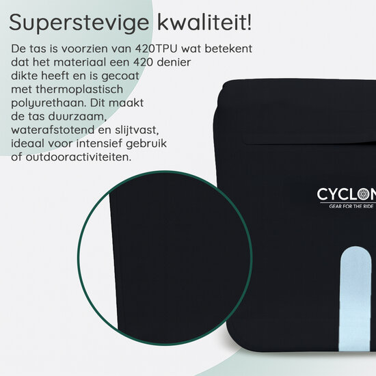 Cycloni Flow Dubbele Fietstas 48L - Zwart - Waterdicht Rolltop - voor E-bike