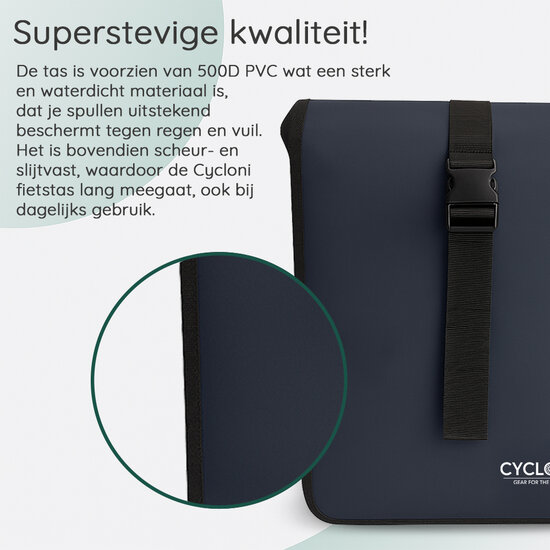 Cycloni Glide Waterdichte Dubbele Fietstas 48L - Blauw - Rolltop Design