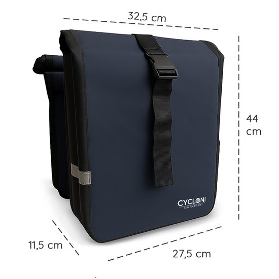 Cycloni Glide Waterdichte Dubbele Fietstas 48L - Blauw - Rolltop Design