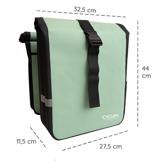Cycloni Glide Waterdichte Dubbele Fietstas 48L - Mint Groen - Rolltop Design