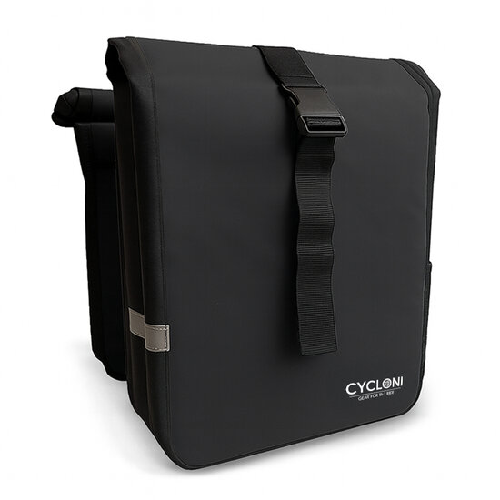 Cycloni Glide Waterdichte Dubbele Fietstas 48L - Zwart - Rolltop Design