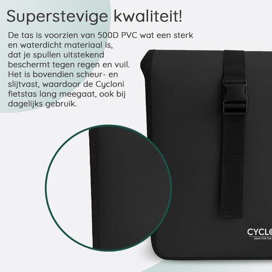 Cycloni Glide Waterdichte Dubbele Fietstas 48L - Zwart - Rolltop Design