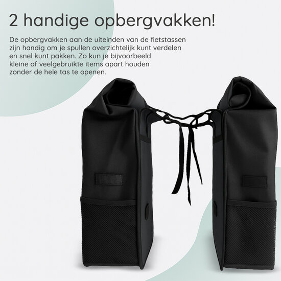 Cycloni Glide Waterdichte Dubbele Fietstas 48L - Zwart - Rolltop Design