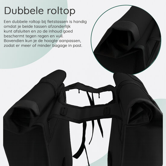 Cycloni Glide Waterdichte Dubbele Fietstas 48L - Zwart - Rolltop Design