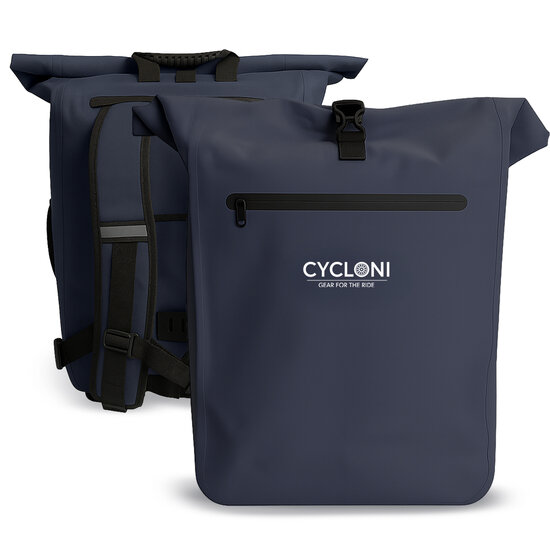 Cycloni Dash Waterdichte Fietstas 28L - Blauw - Pakaftas &amp; Rugtas met Laptopvak