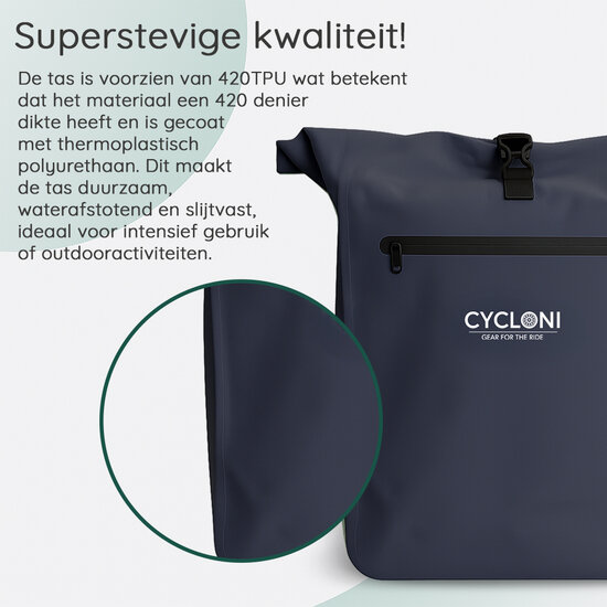 Cycloni Dash Waterdichte Fietstas 28L - Blauw - Pakaftas &amp; Rugtas met Laptopvak