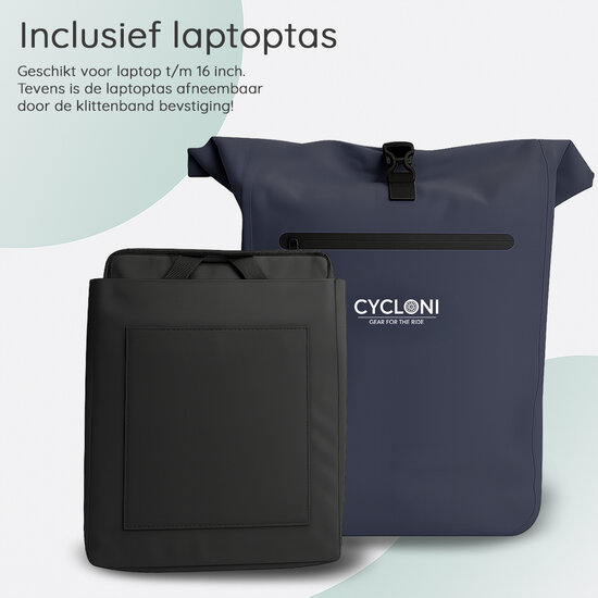Cycloni Dash Waterdichte Fietstas 28L - Blauw - Pakaftas &amp; Rugtas met Laptopvak