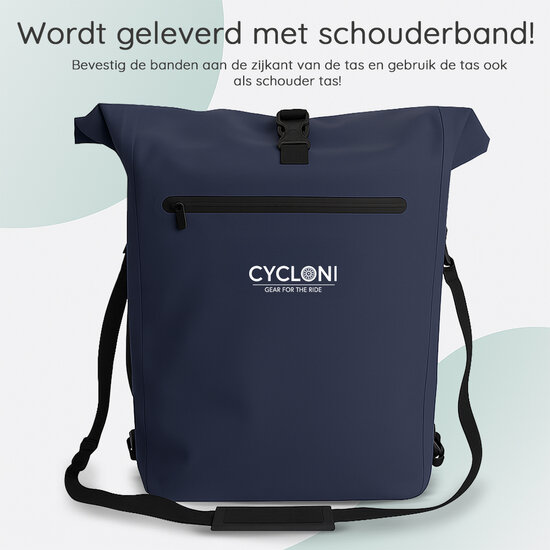 Cycloni Dash Waterdichte Fietstas 28L - Blauw - Pakaftas &amp; Rugtas met Laptopvak
