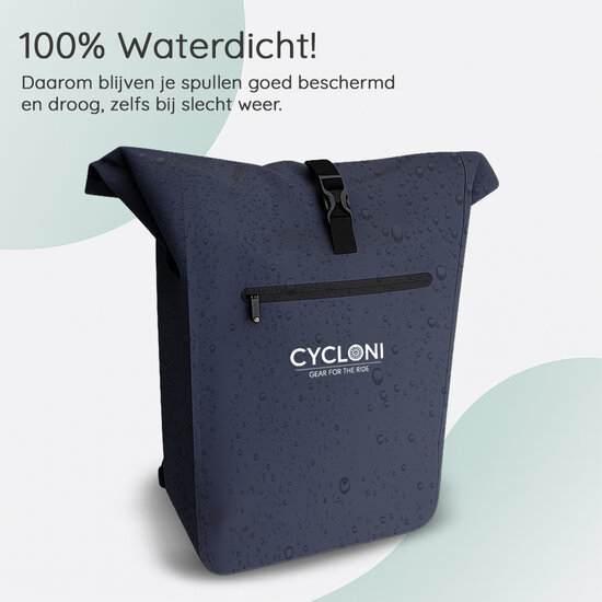 Cycloni Dash Waterdichte Fietstas 28L - Blauw - Pakaftas &amp; Rugtas met Laptopvak