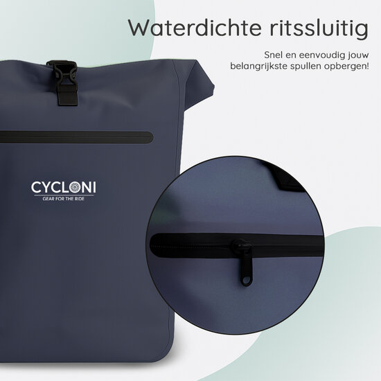Cycloni Dash Waterdichte Fietstas 28L - Blauw - Pakaftas &amp; Rugtas met Laptopvak