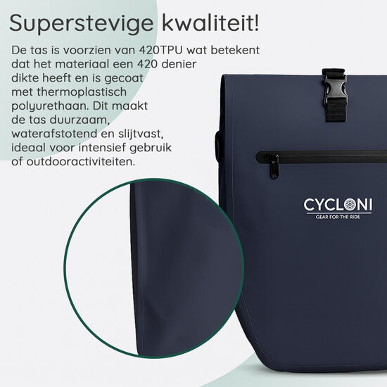 Cycloni Ridge Luxe Fietstas 28L - Waterdichte pakaftas voor E-bike - Blauw