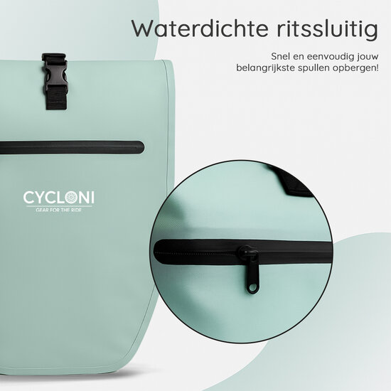 Cycloni Ridge Luxe Fietstas 28L - Waterdichte pakaftas voor E-bike - Mint Groen