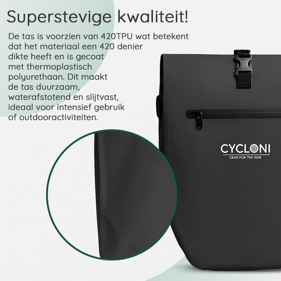Cycloni Ridge Luxe Fietstas 28L - Waterdichte pakaftas voor E-bike - Zwart