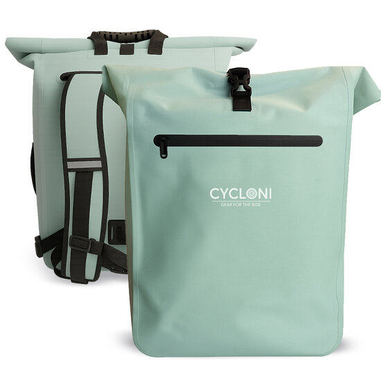 Cycloni Dash Waterdichte Fietstas 28L - Mint Groen - Pakaftas &amp; Rugtas met Laptopvak