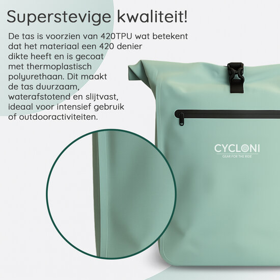 Cycloni Dash Waterdichte Fietstas 28L - Mint Groen - Pakaftas &amp; Rugtas met Laptopvak
