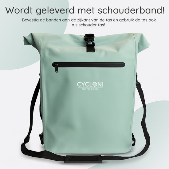 Cycloni Dash Waterdichte Fietstas 28L - Mint Groen - Pakaftas &amp; Rugtas met Laptopvak