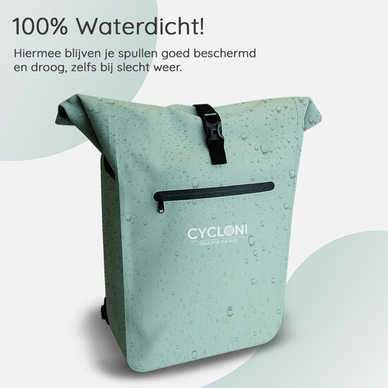 Cycloni Dash Waterdichte Fietstas 28L - Mint Groen - Pakaftas &amp; Rugtas met Laptopvak