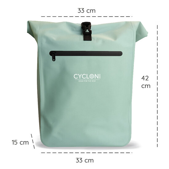 Cycloni Dash Waterdichte Fietstas 28L - Mint Groen - Pakaftas &amp; Rugtas met Laptopvak