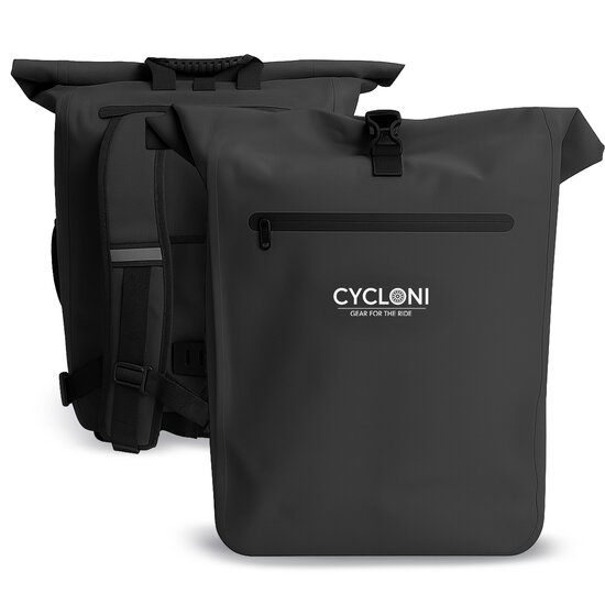 Cycloni Dash Waterdichte Fietstas 28L - Zwart - Pakaftas &amp; Rugtas met Laptopvak