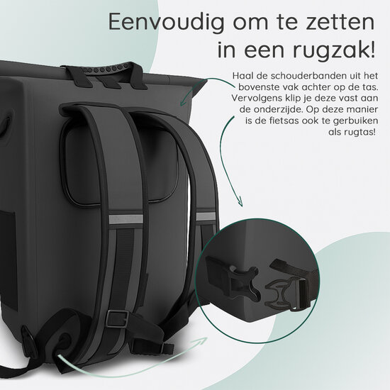 Cycloni Dash Waterdichte Fietstas 28L - Zwart - Pakaftas &amp; Rugtas met Laptopvak