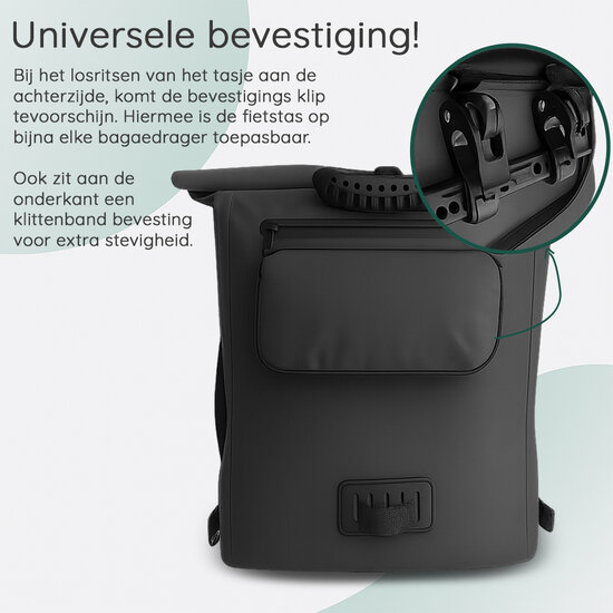 Cycloni Dash Waterdichte Fietstas 28L - Zwart - Pakaftas &amp; Rugtas met Laptopvak