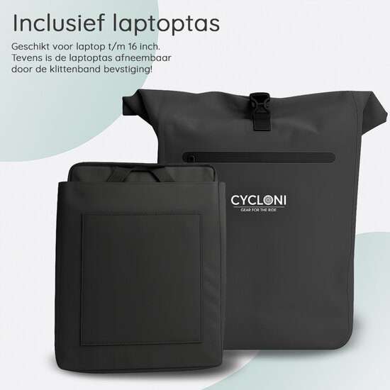 Cycloni Dash Waterdichte Fietstas 28L - Zwart - Pakaftas &amp; Rugtas met Laptopvak