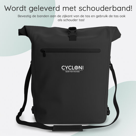 Cycloni Dash Waterdichte Fietstas 28L - Zwart - Pakaftas &amp; Rugtas met Laptopvak