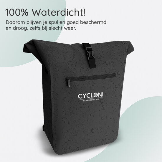 Cycloni Dash Waterdichte Fietstas 28L - Zwart - Pakaftas &amp; Rugtas met Laptopvak