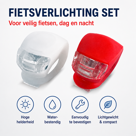 Cycloni Fietsverlichting Set LED - Voor en Achterlicht - Siliconen Stretch Duo - Waterbestendig - Voor Kinderfiets &amp; Stadsf