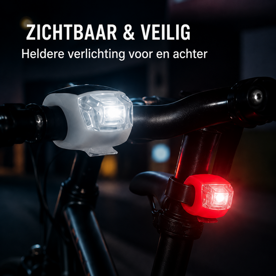 Cycloni Fietsverlichting Set LED - Voor en Achterlicht - Siliconen Stretch Duo - Waterbestendig - Voor Kinderfiets &amp; Stadsf