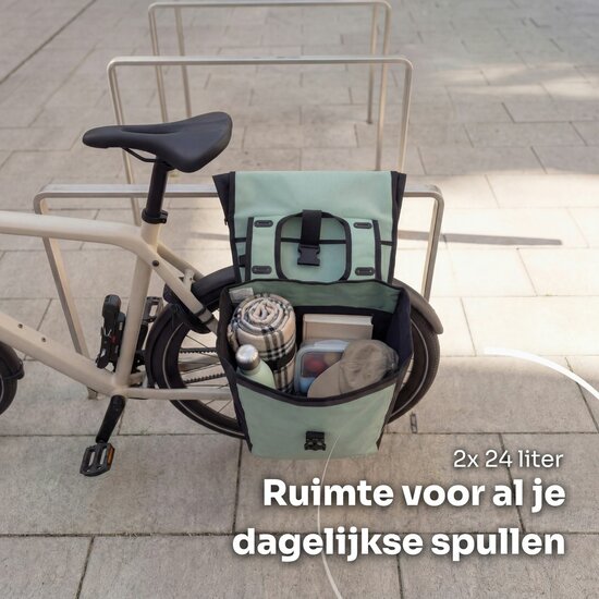 Cycloni Glide Waterdichte Dubbele Fietstas 48L - Zwart - Rolltop Design