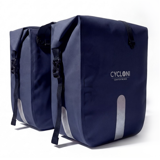 Cycloni Flow Dubbele Fietstas 48L - Blauw - Waterdicht Rolltop - voor E-bike