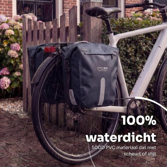 Cycloni Flow Dubbele Fietstas 48L - Blauw - Waterdicht Rolltop - voor E-bike