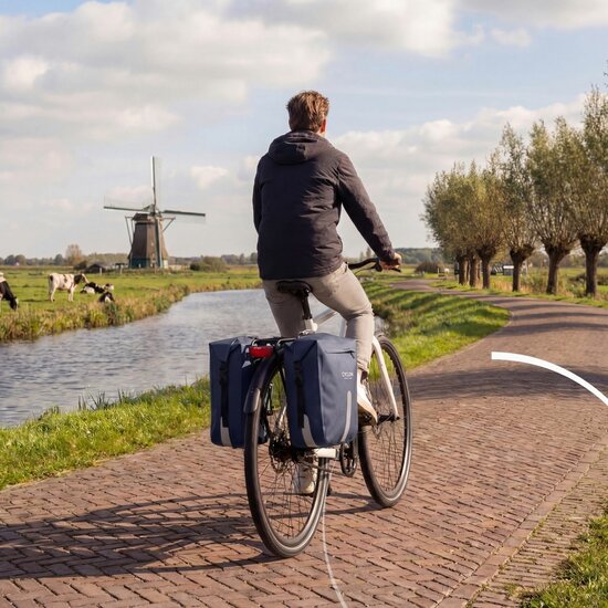 Cycloni Flow Dubbele Fietstas 48L - Blauw - Waterdicht Rolltop - voor E-bike
