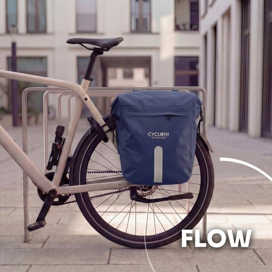 Cycloni Flow Dubbele Fietstas 48L - Blauw - Waterdicht Rolltop - voor E-bike
