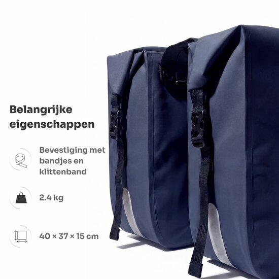 Cycloni Flow Dubbele Fietstas 48L - Blauw - Waterdicht Rolltop - voor E-bike