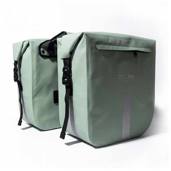 Cycloni Flow Dubbele Fietstas 48L - Mint Groen - Waterdicht Rolltop - voor E-bike