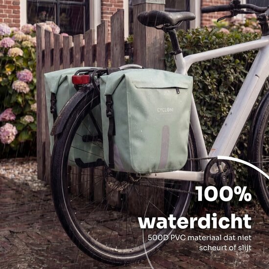 Cycloni Flow Dubbele Fietstas 48L - Mint Groen - Waterdicht Rolltop - voor E-bike