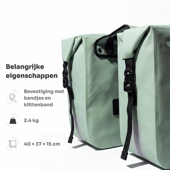 Cycloni Flow Dubbele Fietstas 48L - Mint Groen - Waterdicht Rolltop - voor E-bike