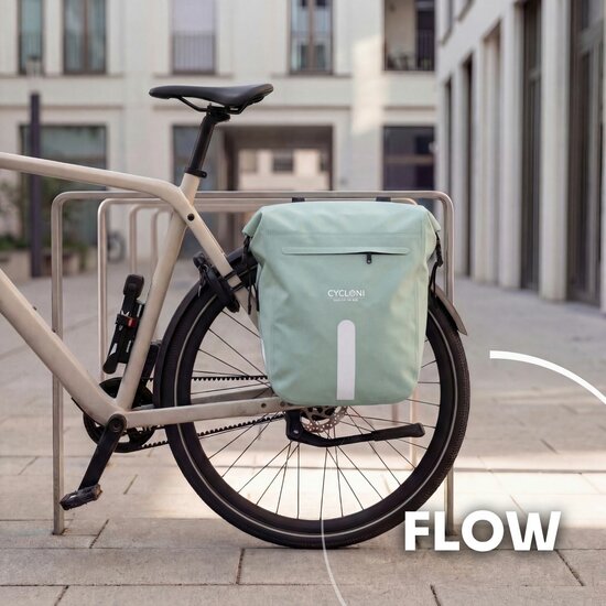 Cycloni Flow Dubbele Fietstas 48L - Mint Groen - Waterdicht Rolltop - voor E-bike